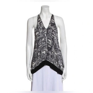 3.1 PHILLIP LIM Silk Printed Tank Top V-neck Black White Size S